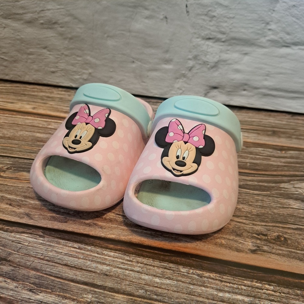 Disney Minnie Mouse Little girls size 6 slides sandals pink polka dots blie